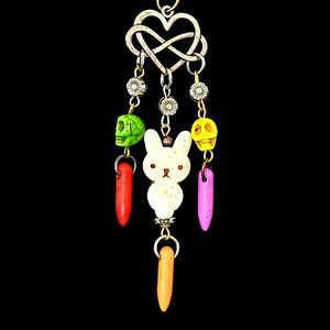 #556 Dia de Los Muertos Rainbow Beaded Tassel Drop-Pendant Necklace